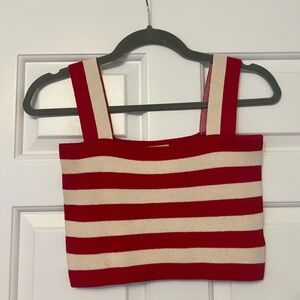 Farm Rio Red and Cream Striped Crop Top